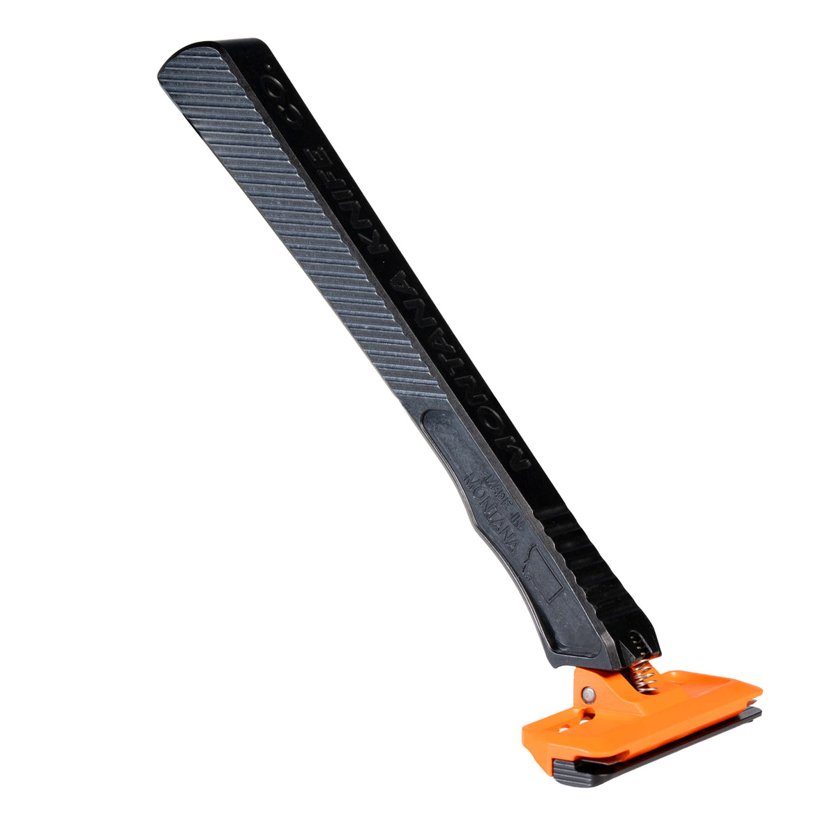 MKC X PROOF EDC RAZOR 2.0 features a sleek black handle with an orange blade, designed for everyday carry and utility.