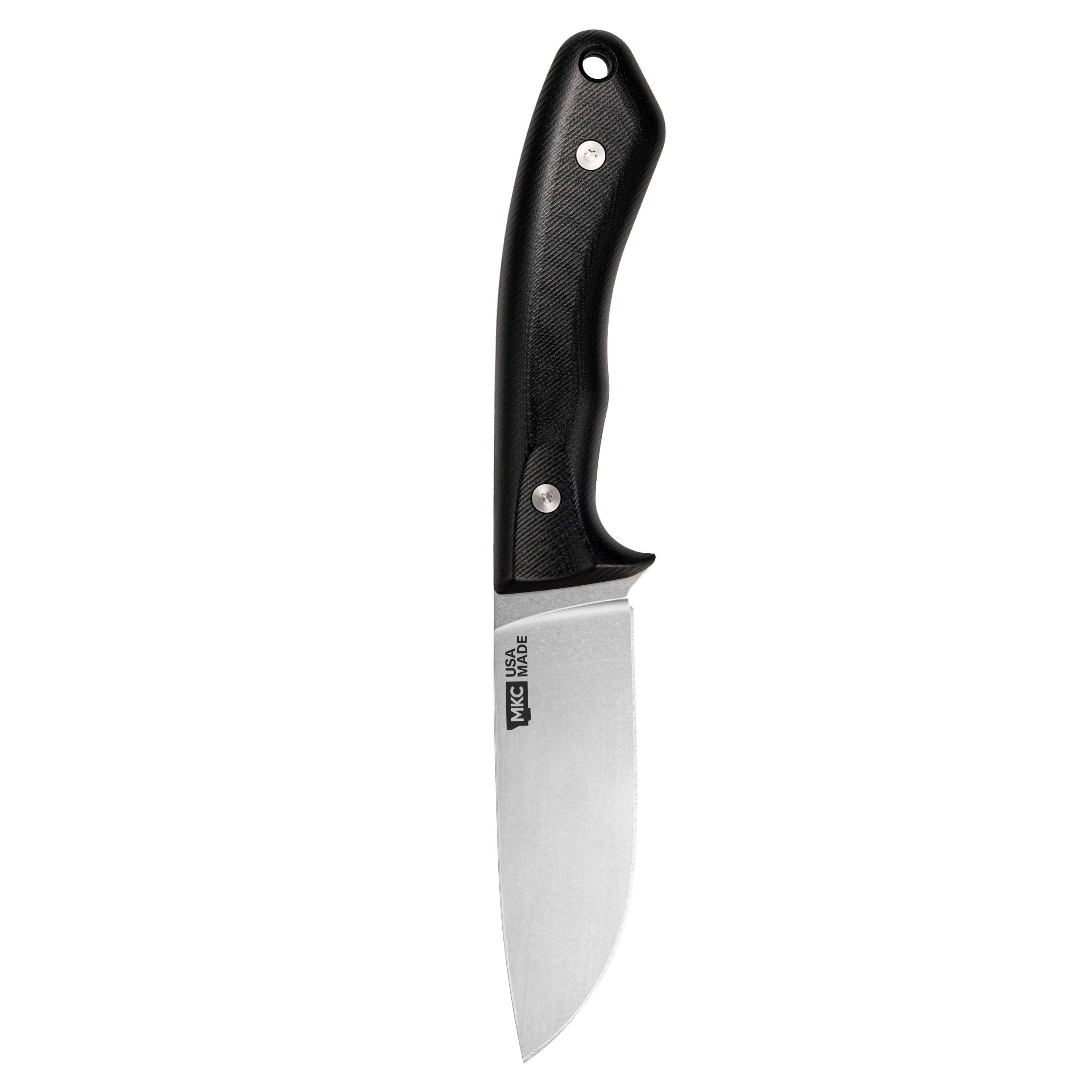 MKC Mule Deer Knife in black features a durable handle and a sharp blade, ideal for hunting and outdoor tasks.