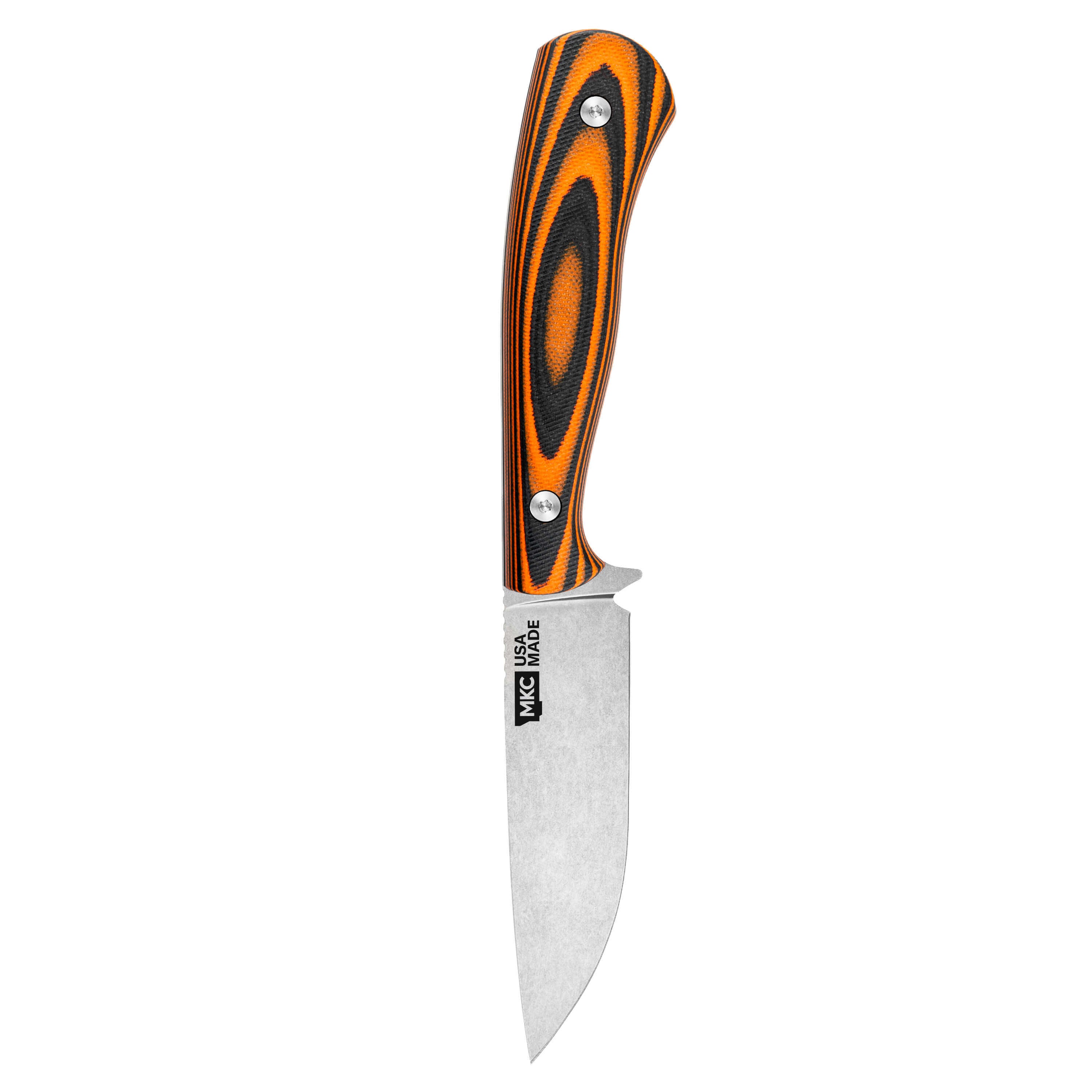 MKC Whitetail knife featuring a durable orange and black handle with a stainless steel blade, ideal for hunting and outdoor use.