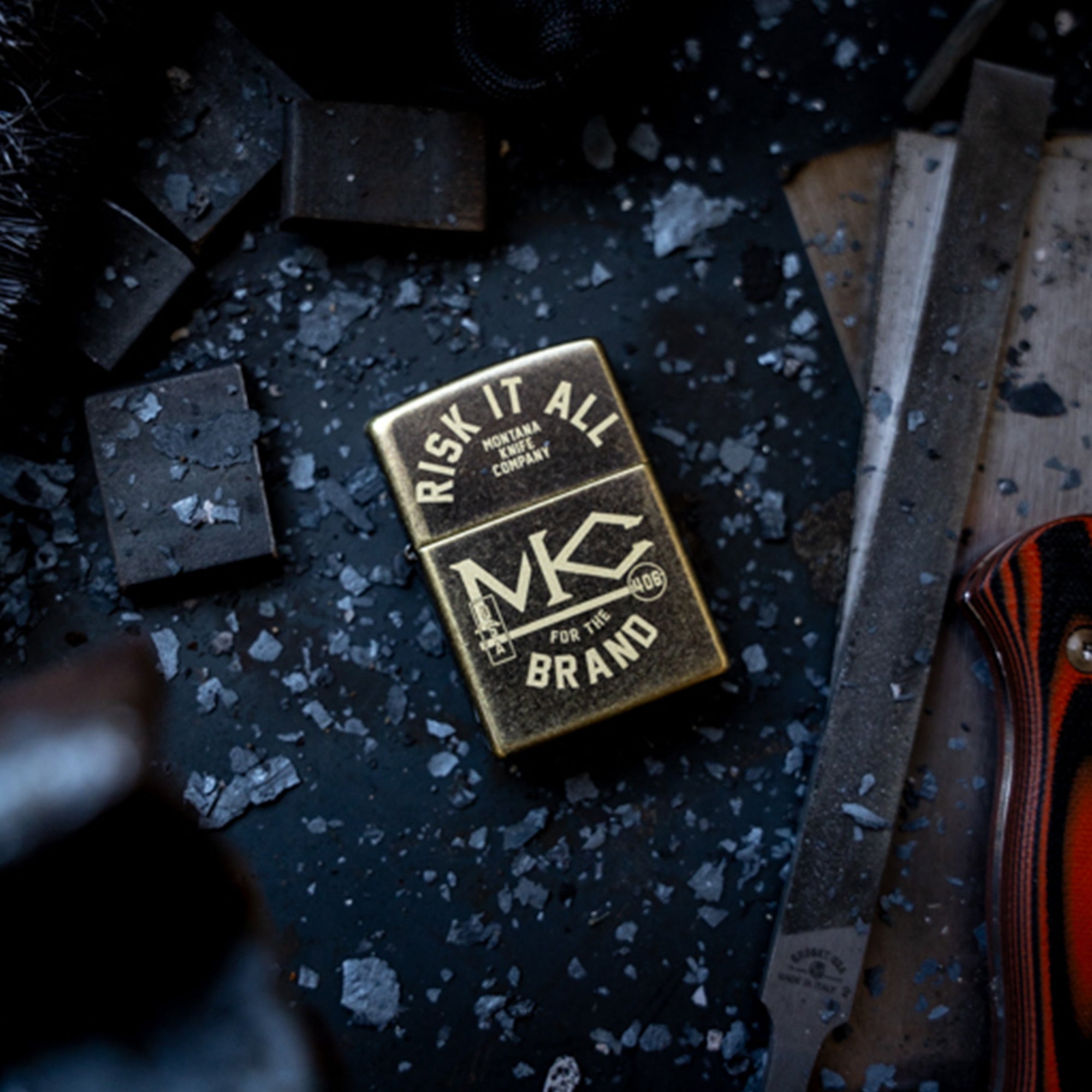 MKC BRANDED - RISK IT ALL - TRADITIONAL WINDPROOF ZIPPO LIGHTER - USA MADE