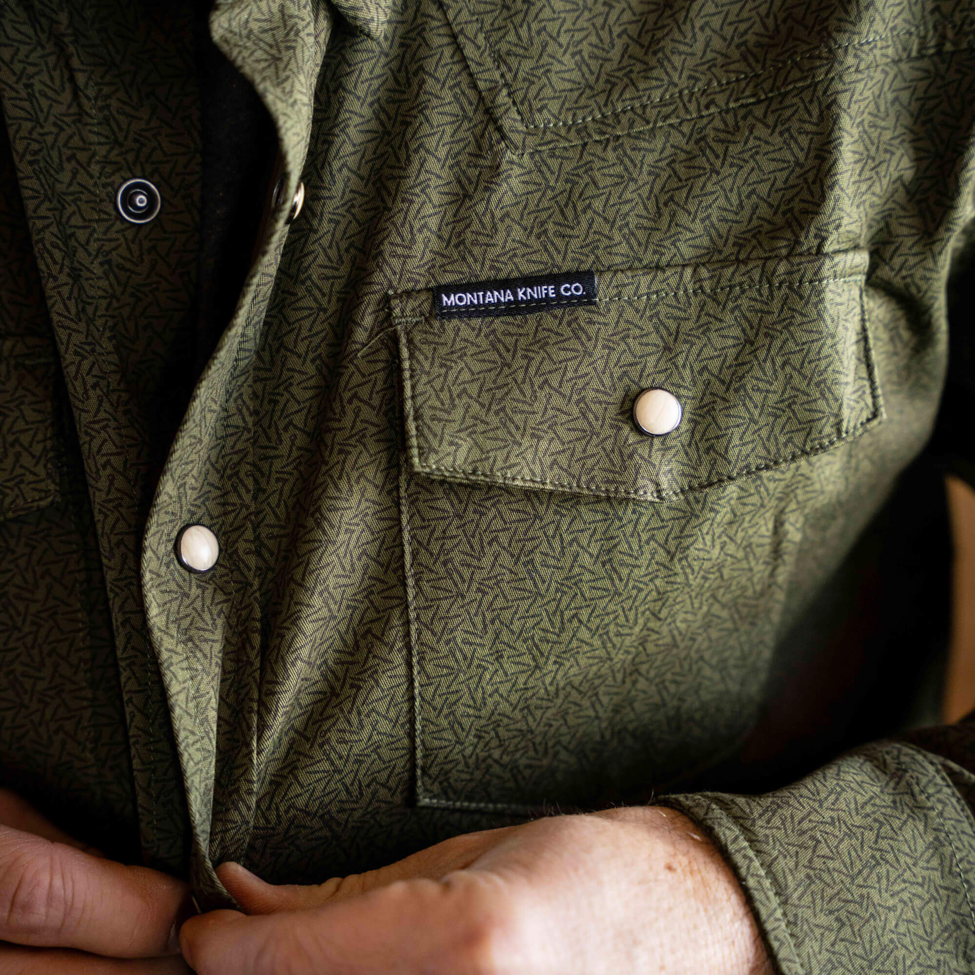 Main Street Pearl Snap Long Sleeve - Olive Knife Print