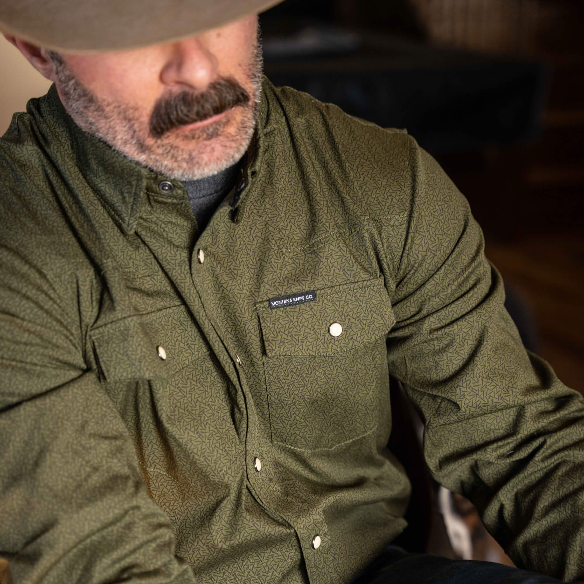 Main Street Pearl Snap Long Sleeve - Olive Knife Print