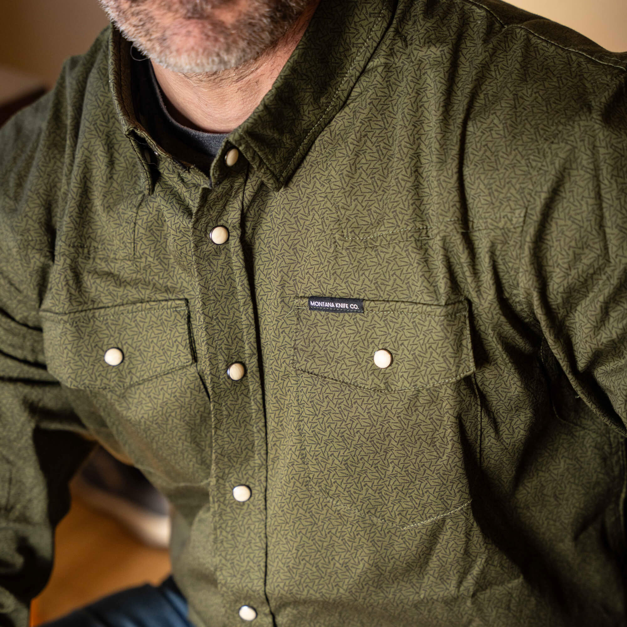 Main Street Pearl Snap Long Sleeve - Olive Knife Print