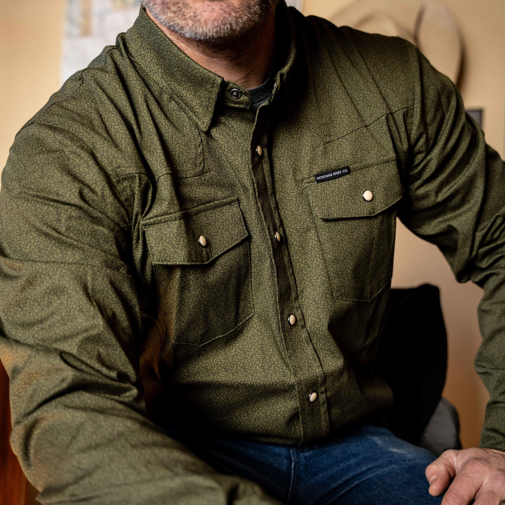 Main Street Pearl Snap Long Sleeve - Olive Knife Print