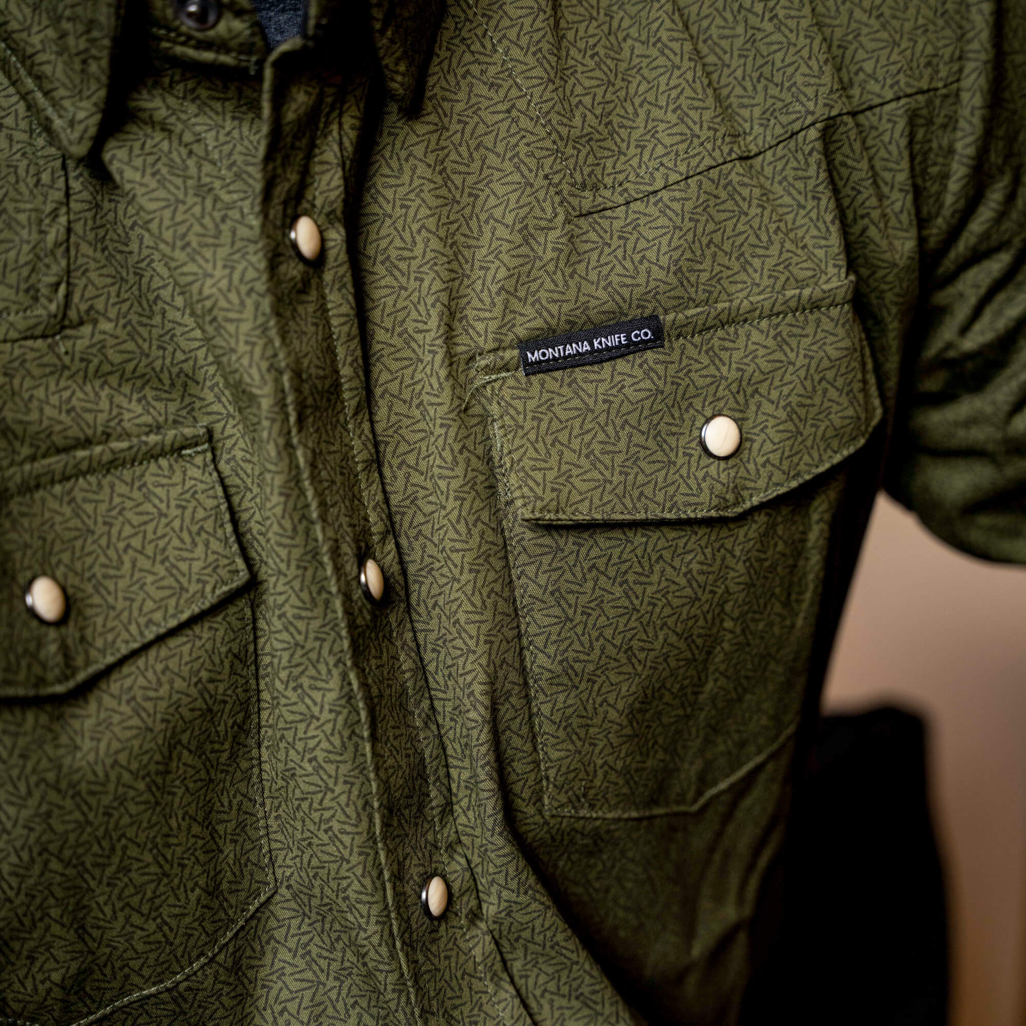 Main Street Pearl Snap Long Sleeve - Olive Knife Print