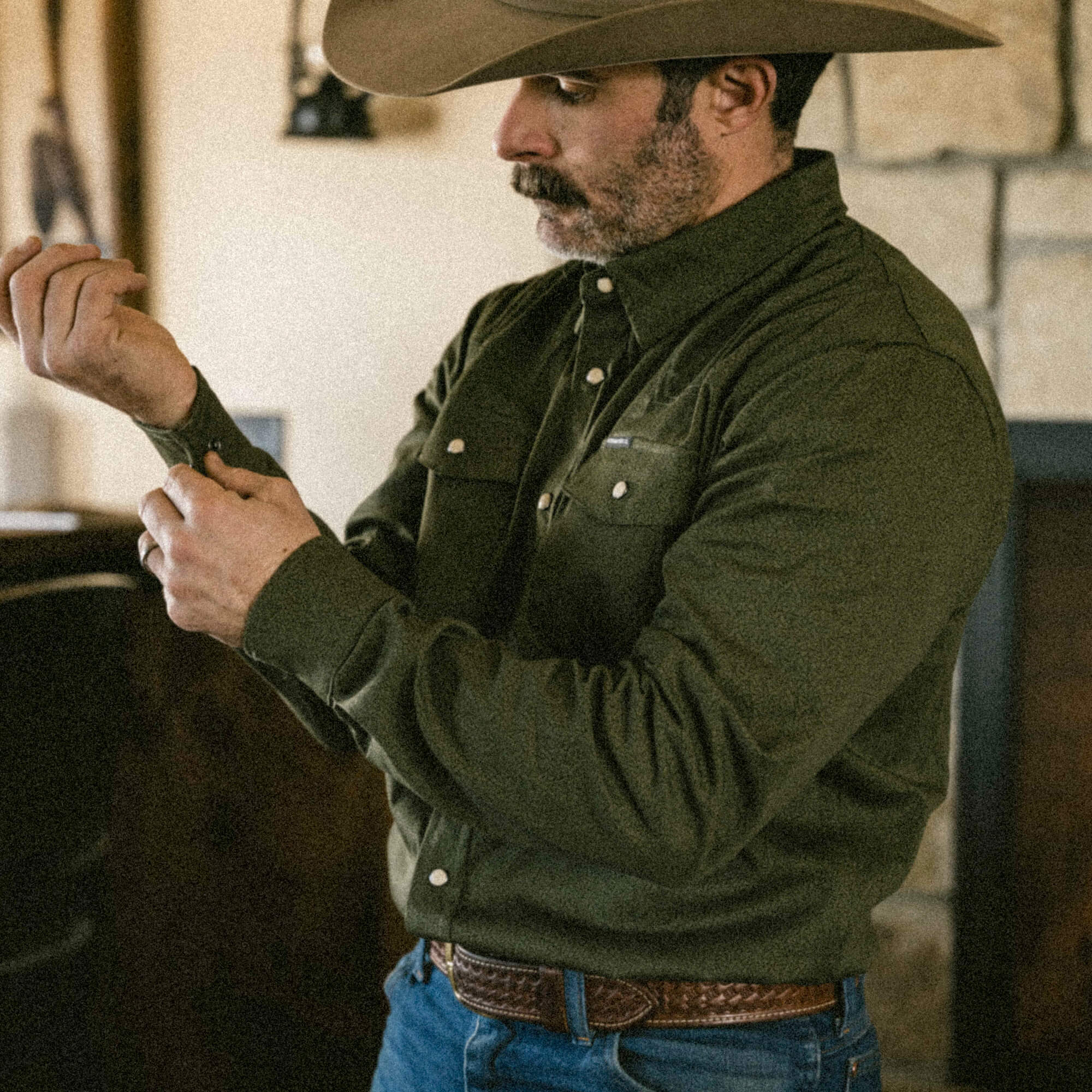 Main Street Pearl Snap Long Sleeve - Olive Knife Print