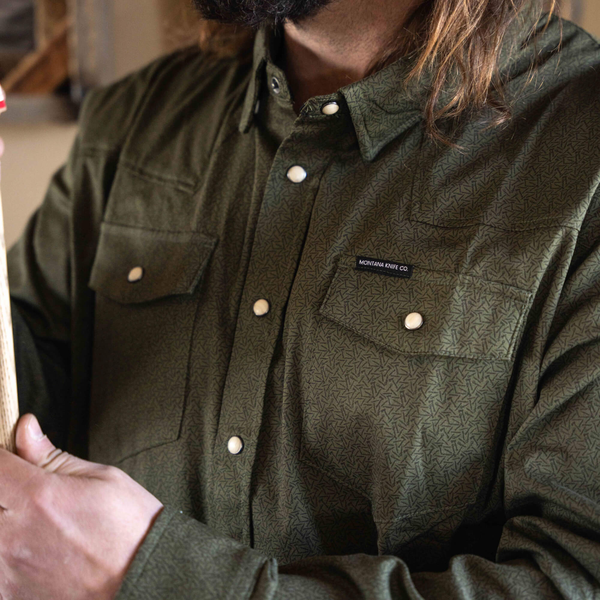 Main Street Pearl Snap Long Sleeve - Olive Knife Print