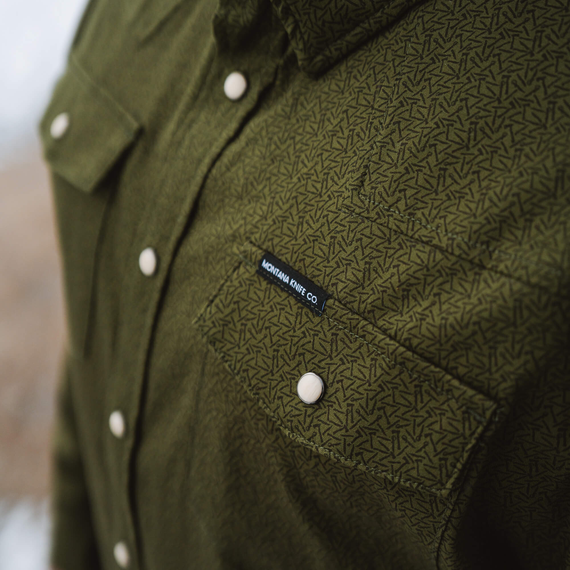 Main Street Pearl Snap Long Sleeve - Olive Knife Print