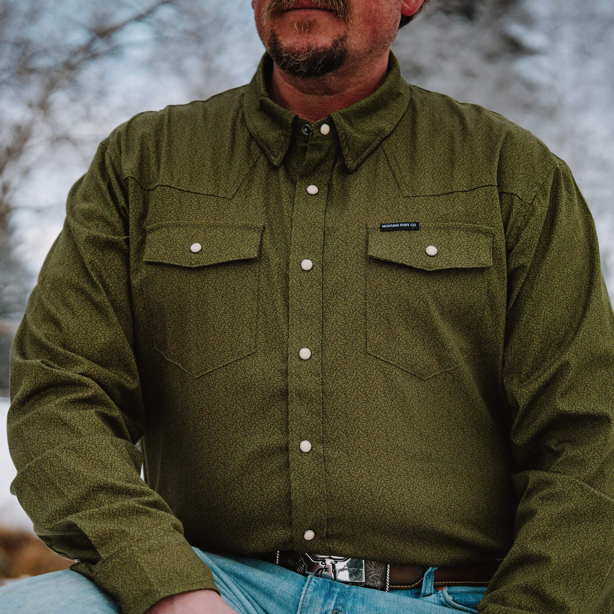 Main Street Pearl Snap Long Sleeve - Olive Knife Print