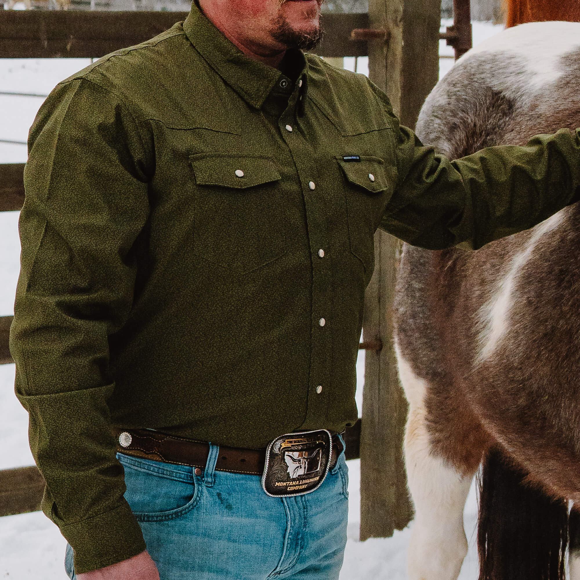 Main Street Pearl Snap Long Sleeve - Olive Knife Print